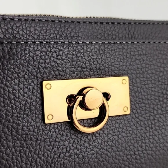 Love & Lore Wristlet Clutch Dark Grey Gold Tone Hardware Top Zip Closure - Picture 8 of 16